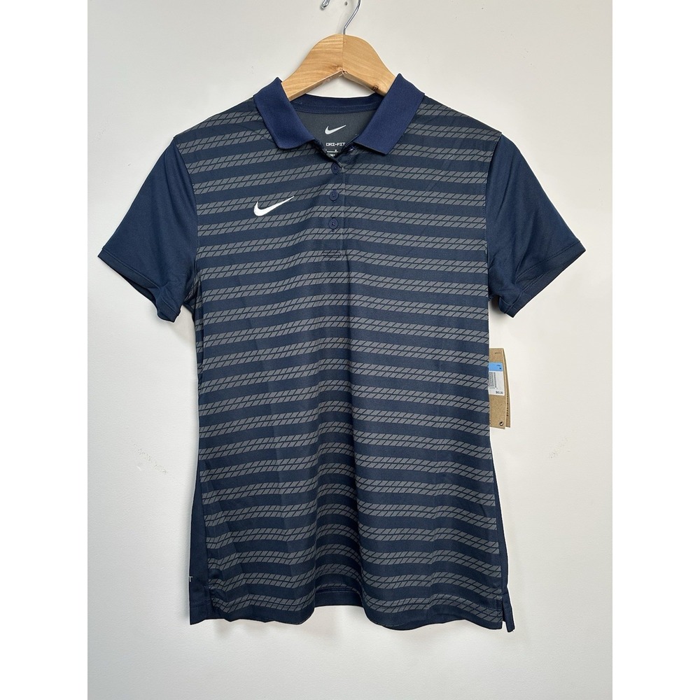 Nike Women's Dri-FIT Striped Golf Polo Shirt Blue Size Medium NEW Style FJ9573‎
